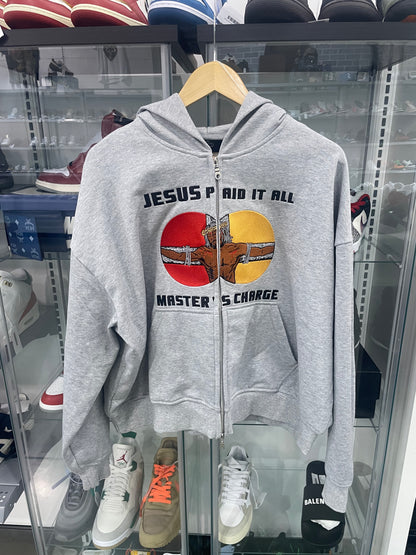 Preowned HMDD Jesus Paid It All Zip Up Grey