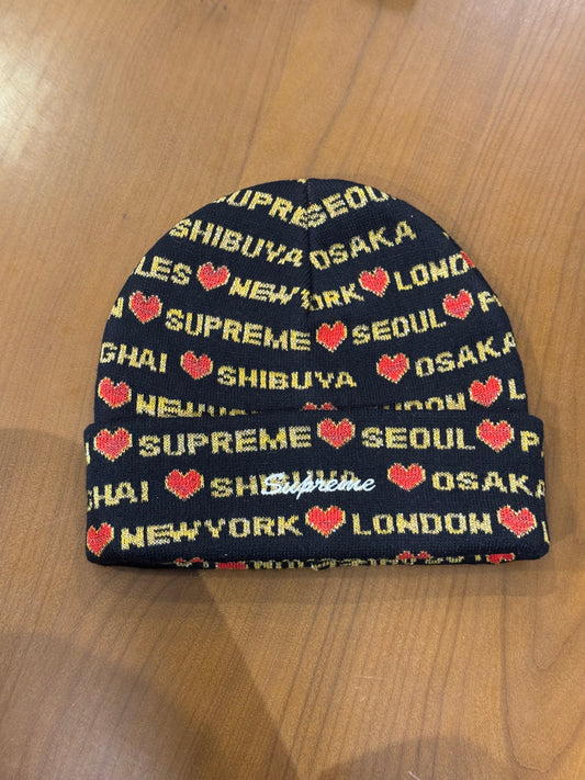 Preowned Supreme Hearts Beanie Black