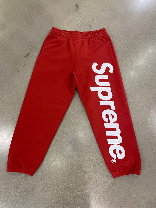 Supreme Satin Appliqué Hooded Sweatpants Red