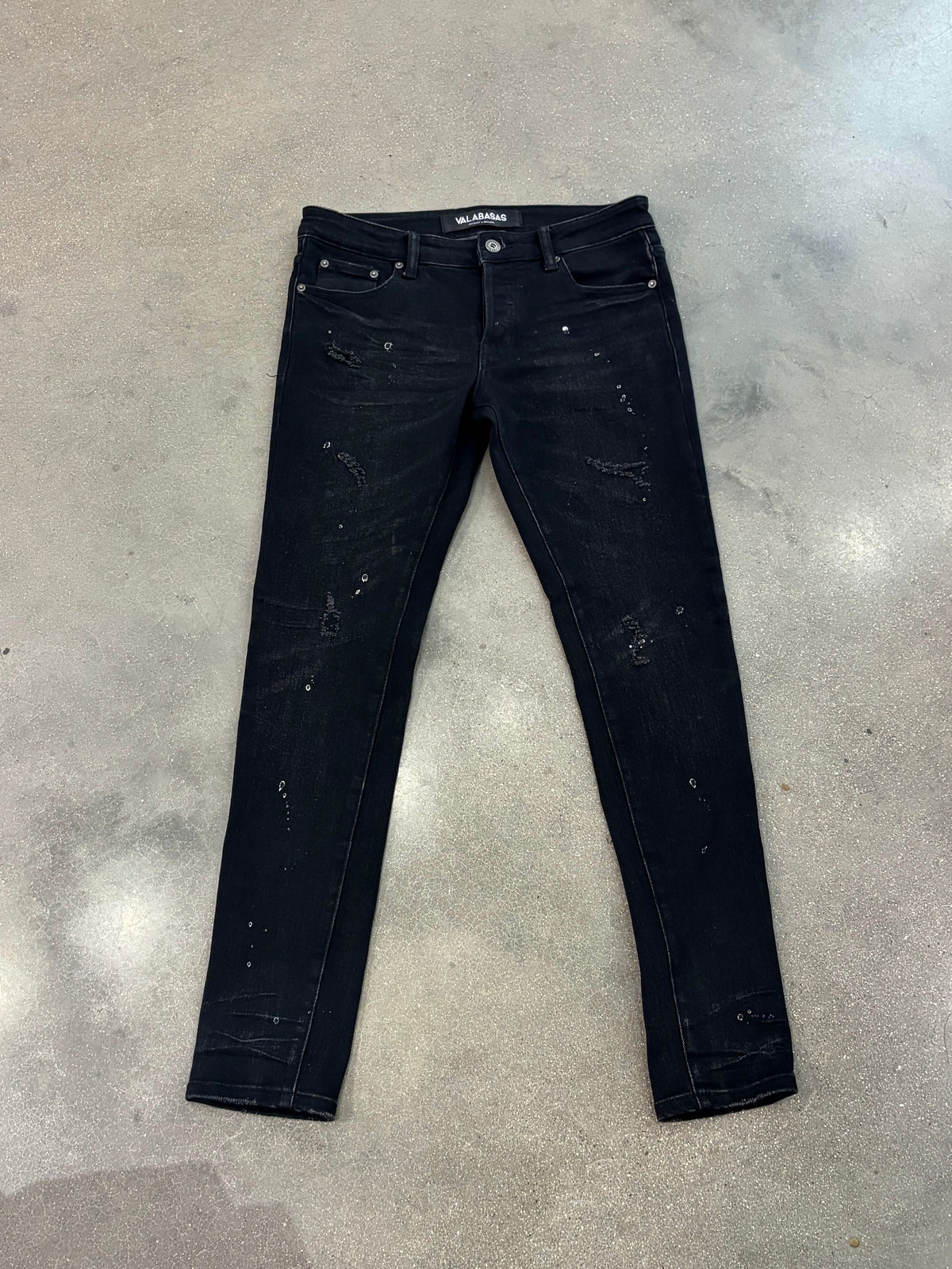 Preowned Valabasas Jeans Washed Black Splatter