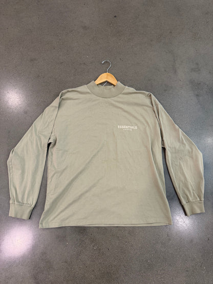 PREOWNED Essentials Fear Of God Logo Longsleeve Crew Grey SIZE M