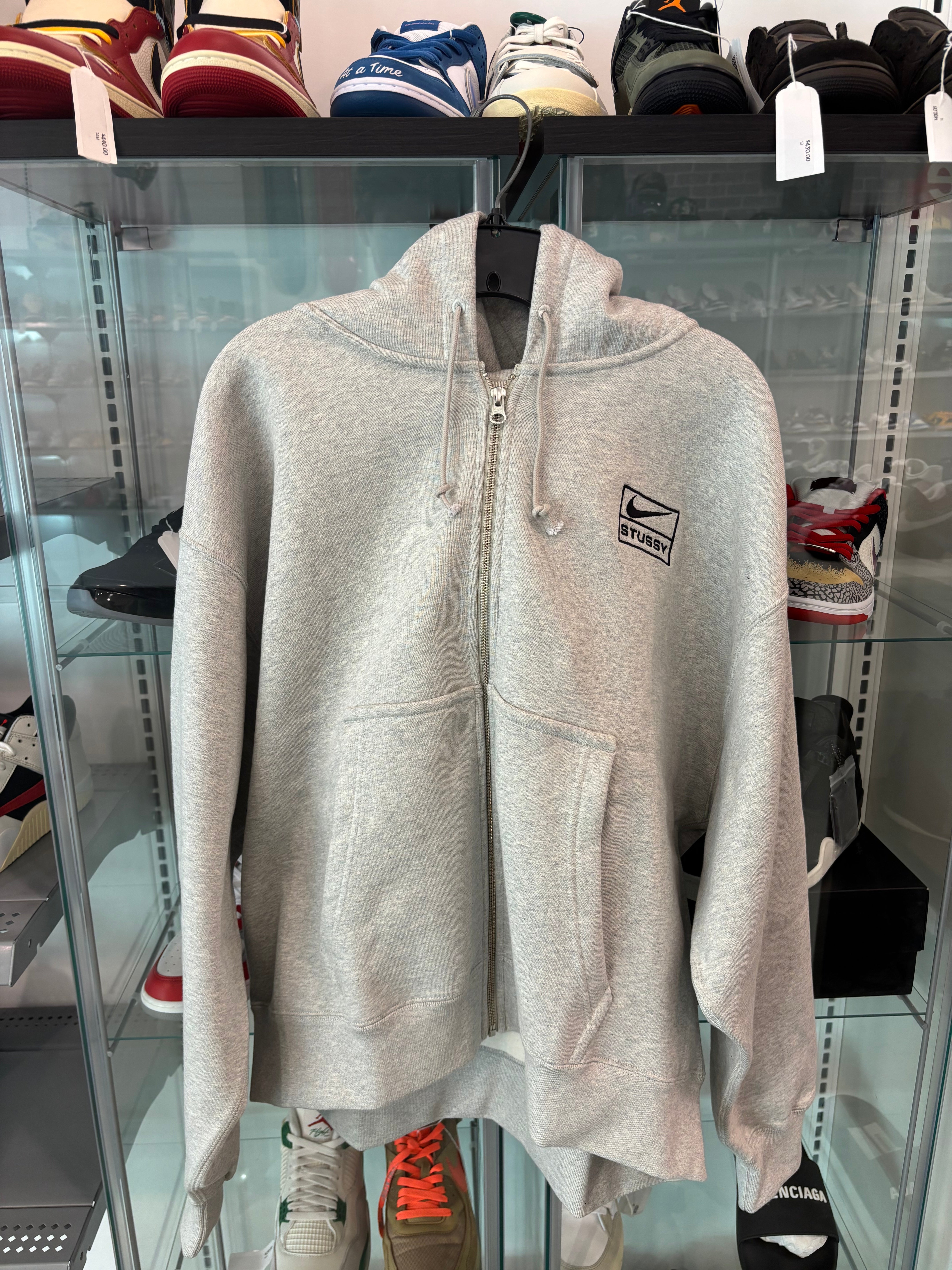 Stussy Nike Stone Washed Fleece Zip Up Hoodie Grey Heather