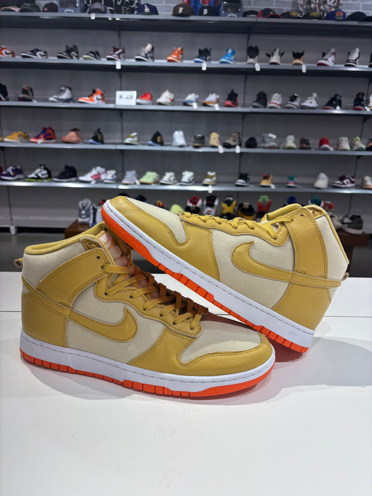 Nike Dunk High Wheat Gold Safety Orange