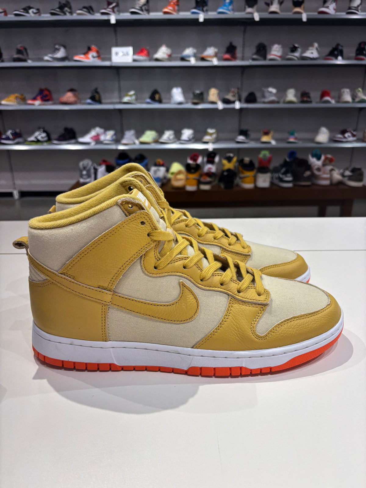 Nike Dunk High Wheat Gold Safety Orange